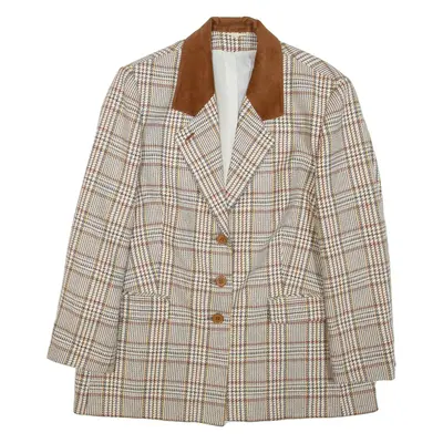 Womens Blazer Jacket Beige Wool Check UK 18