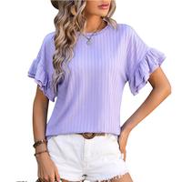 Women's Casual Summer T Shirts Ruffle Short Sleeve Crew Neck Tops Tshirts
