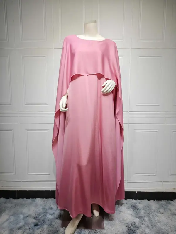 Women's Solid Color Two-piece Chiffon Abaya Dress, Modest Fashion Casual Round Neck Long Sleeve Dress for Daily Outdoor Wear,...