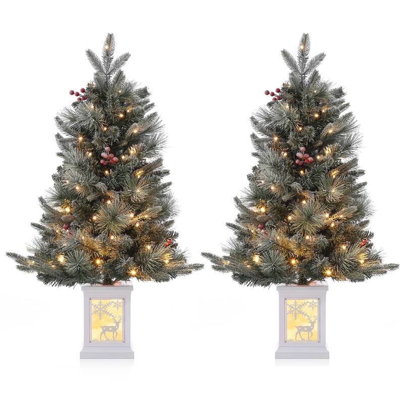 Garvee 3ft Pre-Lit Christmas Tree, Small Lighted Christmas Tree with Lighting Elk Base, Artificial Xmas Trees with 78 LED Lig...