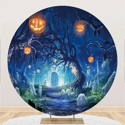 Pumpkin Trunk Forest Grave Halloween Party Backdrop