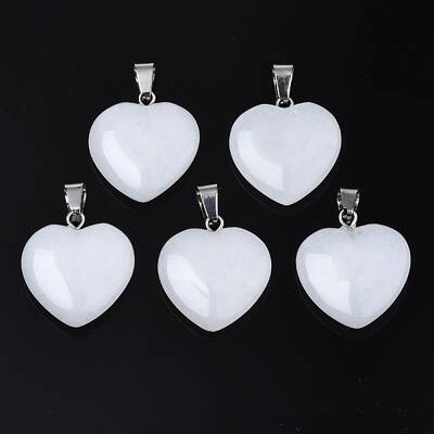 Heart Natural White Jade Pendants