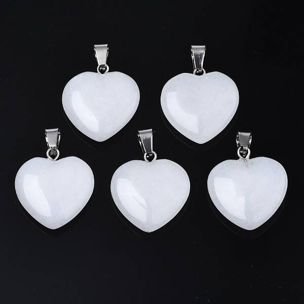 Heart Natural White Jade Pendants