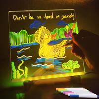 Neon Light Up Acrylic Message Board, USB Powered Erasable Drawing Board Light with 7 Pen, Advertising Boards, for Prince Room...