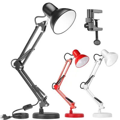 Metal Desk Lamp Adjustable Goose Neck Swing Arm Table Lamp With Interchangeable Base Or Clamp Study Desk Lamps for Bedroom, S...
