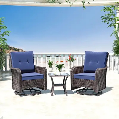 3 Pieces Patio Furniture Set,Outdoor Swivel Rocking Chairs Porch Furniture Patio Rattan Chairs with Table