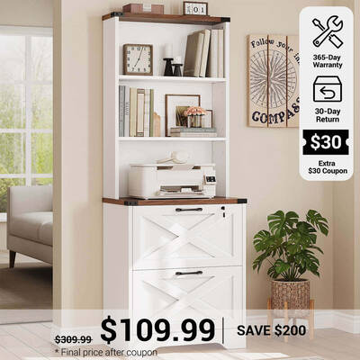 SEDETA 2 Drawer File Cabinet with Lock Wood Filing Cabinet with Adjustable Storage Shelf White Home Office Furniture