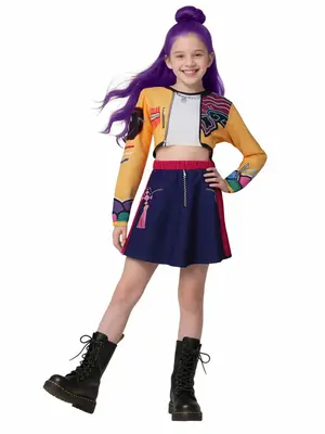 K-Pop Girls' Zoey Short Sleeve Half Skirt Costume Set, Halloween Devil Style, Trendy Teenage Girl Role Play, All Seasons Wear