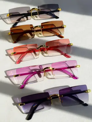 Unisex Vintage Rectangle Frame Sunglasses (5 Pairs), Trendy Ombre Color Sunglasses, Summer Fashionable Versatile Accessories ...