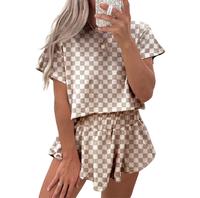 Znacicc Women's Summer Two Piece Sets Checkerboard T Shirt and High Waist Skorts Casual 2 Piece Outfit for Comfortable Wear