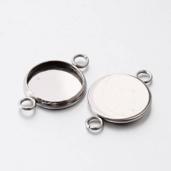 Tarnish Resistant Flat Round 304 Stainless Steel Cabochon Connector Settings