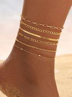 Women's Boho Style Minimalist Anklets, 6pcs/set Fashionable Retro Anklets for Women & Girls, Trendy All-match Vintage Body Je...