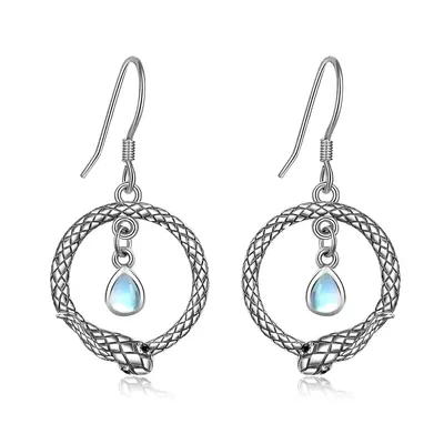 Sterling Silver Moonstone Snake Drop Earrings