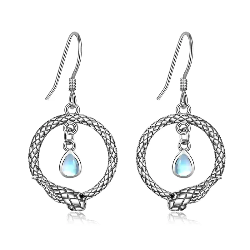 Sterling Silver Moonstone Snake Drop Earrings