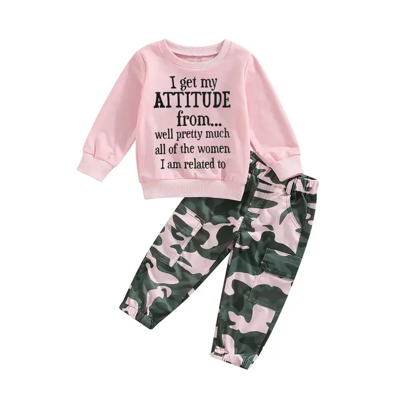Toddler Baby Girls Fall Clothes 1-6T  Print Long Sleeve Sweatshirt and Stretch Camouflage Pants Set 2 Piece Outfit