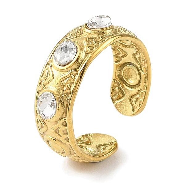 304 Stainless Steel Rhinestone Cuff Rings for Women