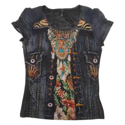 Womens Top Black Crazy Pattern S