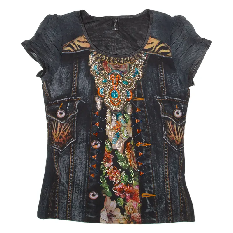 Womens Top Black Crazy Pattern S