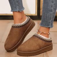 Women’s Platform Slippers Faux Leather Suede Platform Fuzzy Cozy Thick Flat Soles Non-Slip Snow Boot for Indoor Outdoor