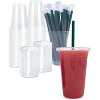 32 oz Clear Plastic Cups with Lids and STRAWS, Disposable Drinking Cups for Cold Drinks, Iced Coffee, Milkshakes, Smoothies, ...