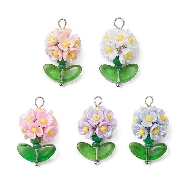 Glass Seed Beaded Flower Pendants