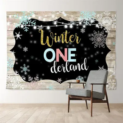 Aperturee Wood Winter Onederland Snowflake Birthday Backdrop