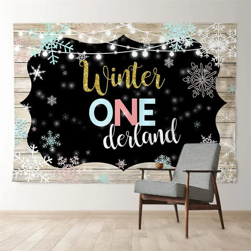 Aperturee Wood Winter Onederland Snowflake Birthday Backdrop