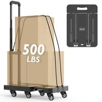 TOOLIOM Folding Hand Truck, 500 lbs Heavy Duty Foldable Luggage Cart with 6 Wheels & 2 Elastic Ropes, Portable Collapsible Do...