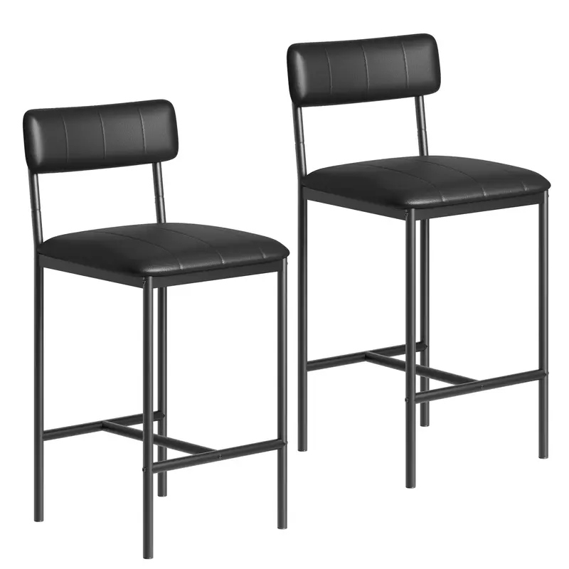 Garvee Counter Height Bar Stools Set of 2, Classic Barstools with PU Leather, Footrest, Ergonomic Soft Backrest, Easy Assembl...
