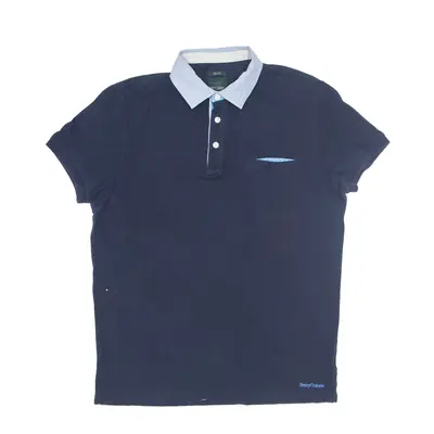 HENRY COTTONS Slim Fit Polo Shirt Blue Short Sleeve Mens M