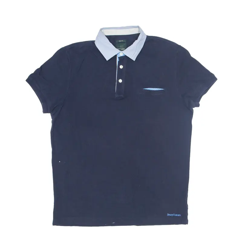 HENRY COTTONS Slim Fit Polo Shirt Blue Short Sleeve Mens M