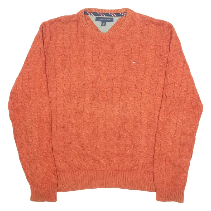 TOMMY HILFIGER Mens Jumper Orange Cable Knit L