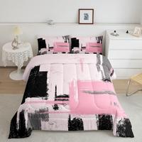 Abstract Comforter,Modern Abstract Art Comforter Set,Pink Black Pattern Bedding Set Room Decor Twin Full Queen King Size Duve...