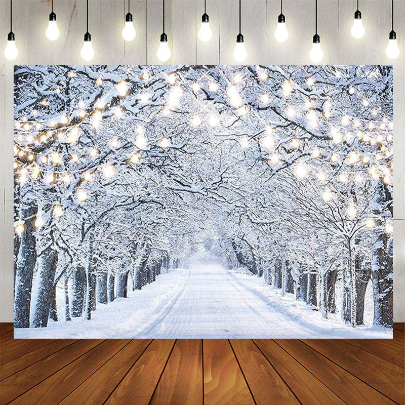 Sparkle Light Snowy Forest Path Bokeh Party Backdrop - Aperturee