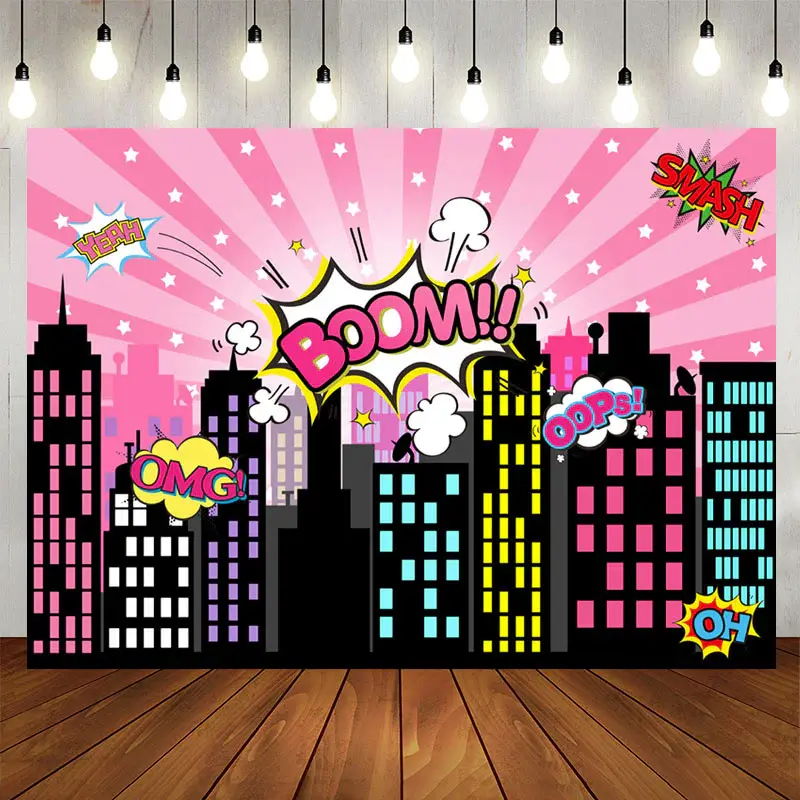 Aperturee Boom Pink City Birthday Backdrop for Children