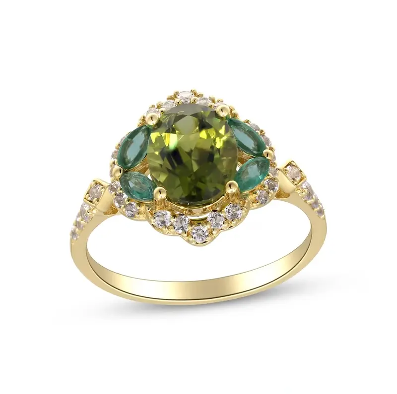 10K Gold 2.8 CT.T.W. Oval Cut Olivine & Emerald & Topaz Custom Band