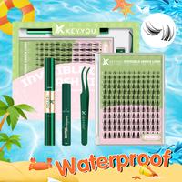 KEYYOU Fairy Lash Clusters Kit Invisible Band DIY Lashes Wet Look Waterproof Eyelash Extension Kit Wispy Manga kawaii doll La...