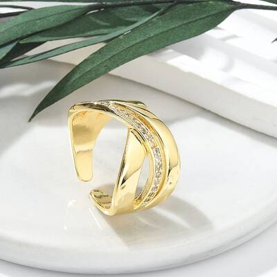 Rack Plating Brass Micro Pave Clear Cubic Zirconia Open Cuff Finger Rings for Women