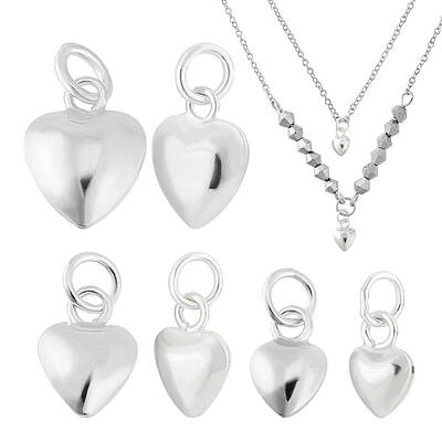 6Pcs 3 Styles 925 Sterling Silver Heart Charms with Jump Rings