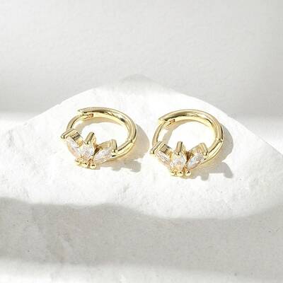 Brass Clear Cubic Zirconia Hoop Earrings
