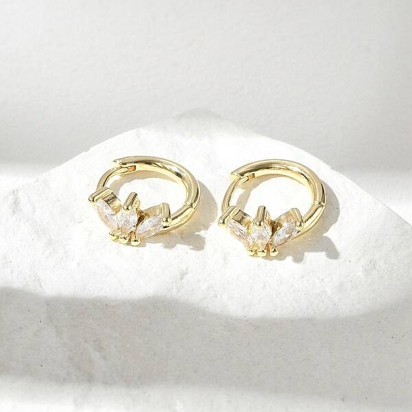 Brass Clear Cubic Zirconia Hoop Earrings