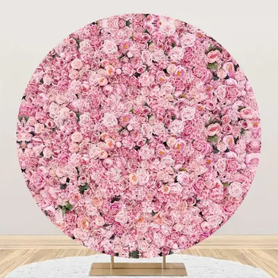 Pink Floral Green Leaves Round Wedding Backdrop - Aperturee