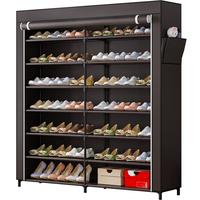 fathersdaygift 7-Tier Metal Shoe Rack Storage Organizer 42 Pairs Portable Double Row with Dustproof Cover Non-Woven Shoe Stor...