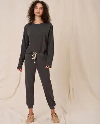 Long Sleeve Crop Tee T305002 Washed-Navy | Color: WASHED NAVY | Size: 1-S