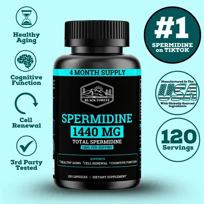 Antioxidant Rich Black Forest Spermidine 1440MG, 120 Capsules 12mg Per Serving 4 Month Supply for Energy Production & Cogniti...