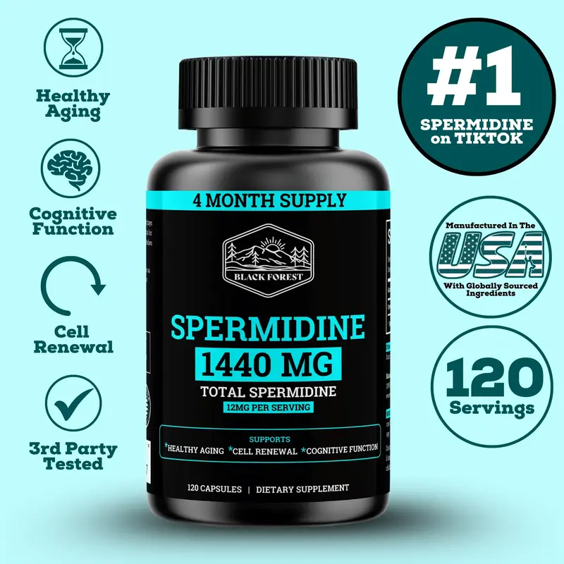 Antioxidant Rich Black Forest Spermidine 1440MG, 120 Capsules 12mg Per Serving 4 Month Supply for Energy Production & Cogniti...