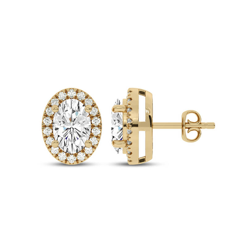 Dainty Lab Grown Diamond Dazzling Oval Halo Earrings | 10K Yellow Gold 5/8 ct. tw. Diamond