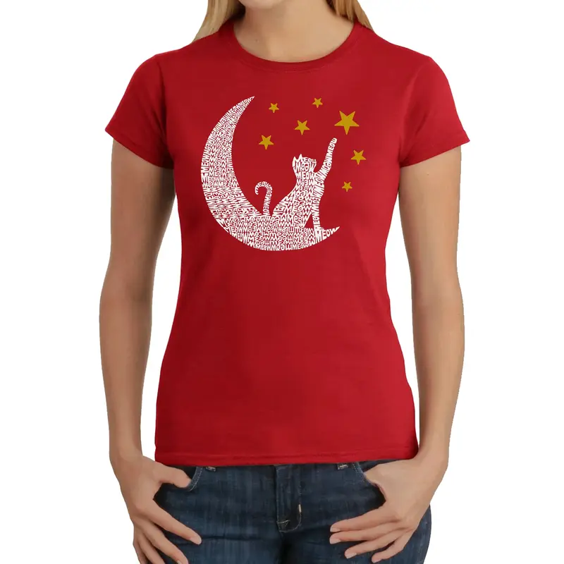 Cat Moon - Women's Word Art T-Shirt - Black - XXX-Large