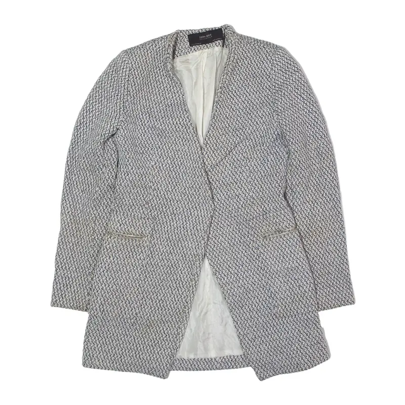 ZARA BASIC Overcoat Jacket Blue Check Womens S