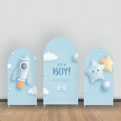 Blue Rocket Star Cloud Baby Shower Arch Backdrop Kit - Aperturee